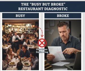 "Busy but Broke" syndrome where high restaurant traffic doesn't translate to profit due to poor menu engineering.