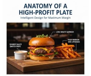 A breakdown of a high-margin menu item showing cross-utilization of ingredients and portion control.