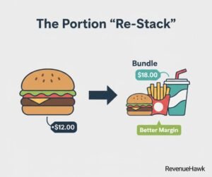 A RevenueHawk visualization of how to re-stack portions into bundles to increase average check size without upsetting guests.
