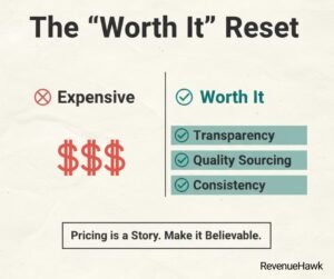 A RevenueHawk graphic highlighting the factors that move a guest's perception from 'expensive' to 'worth the price.