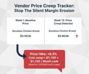 Table demonstrating how small weekly supplier price increases result in thousands of dollars in lost profit annually.