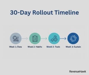 RevenueHawk 30-day implementation timeline for a new restaurant batch prep system.