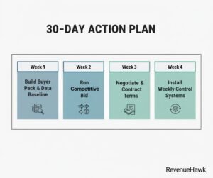 A RevenueHawk 30-day execution plan for negotiating and locking in better restaurant supplier pricing.