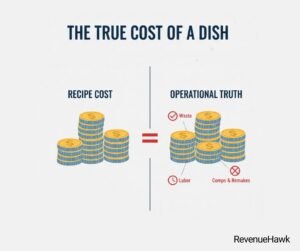 RevenueHawk image showing comparison of theoretical recipe costs versus true operational food costs.