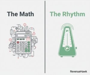 RevenueHawk infographic showing that restaurant food cost is a rhythm problem, not a math problem.