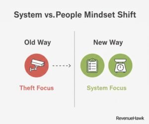 RevenueHawk image showing management mindset shift from focusing on theft to focusing on systematic controls.