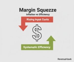 RevenueHawk infographic showing how efficiency protects restaurant margins from food price inflation.