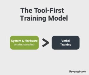 RevenueHawk graphic emphasizing that portioning tools are more effective than training alone.