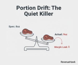 RevenueHawk illustration of how an extra ounce of protein per plate leads to significant financial loss.
