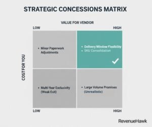 RevenueHawk matrix showing strategic concessions for restaurant supplier negotiations.
