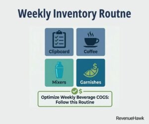 RevenueHawk checklist image representing the weekly routine for restaurant beverage inventory management.